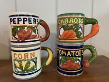 VTG Set Of 4 Coffee Mugs Corn, Peppers, Tomatoes, Carrots picture