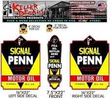 (SIG-10) COMPLETE SIGNAL PENN MOTOR OIL PUMP TANK LUBSTER LUBESTER STICKER SET picture