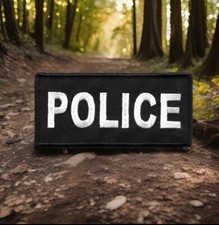 Police Patch Law Enforcement Black White Fits VELCRO® BRAND Loop Fastener picture