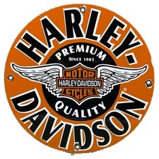 VINTAGE HARLEY DAVIDSON PORCELAIN SIGN EAGLE BAR AND SHIELD MOTORCYCLE DEALER picture