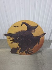 Boardwalk Originals Bonnie Barrett Witch In Moon Wooden Cutout Large Halloween picture
