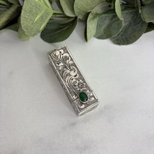 Vintage Italy Silver 800 Etched Floral Lipstick Case Holder Mirror Cabochon picture