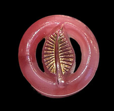 Vintage Pierced Pink  Opalescent  Moonglow Leaf  Button-Small  13/16”  picture