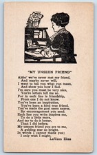 c1910's Woman Writing My Unseen Friend Poem La Vaun Ekas Antique Postcard picture