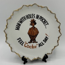 Vintage Humorous Plate Man With Holes in Pocket Cocky All Day Gold Trim picture