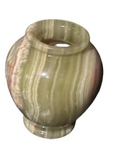 VTG Hand-Carved Green Onyx Stone Vase Natural Marble-Like Pattern Home Accent picture
