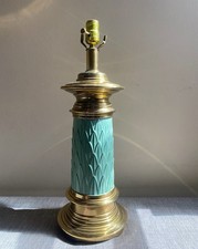 Art Deco Vintage Peggy Jacobs Brass And Celadon Leaf Column Table Lamp picture