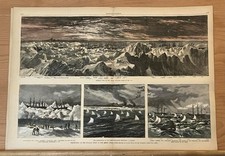 1871 THE WHALING FLEET IN THE ARCTIC OCEAN HARPER’S WEEKLY HAND COLORED picture