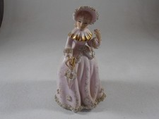 Vtg Lefton Pink Victorian Lady Girl Figurine With Parasol 5 ½” Spaghetti Trim picture