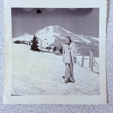 Woman Mt Hood Ski Resort 1940s Snapshot Photograph Oregon Americana picture