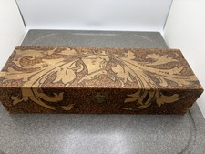 Vintage Pyrography Hinged Box With Blue Clothe Interior.  Dated March 21 1909 picture