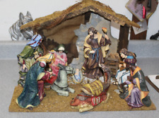 Vintage Christmas O'Well Grandeur NATIVITY Creche Manger Set w 10 Figures Stable picture