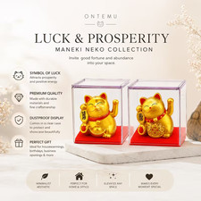 Lucky Golden Maneki Neko Cat Figurine Japanese Fortune Wealth Prosperity Decor 2 picture