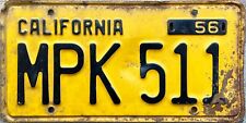 1956 California License Plate original unrestored picture
