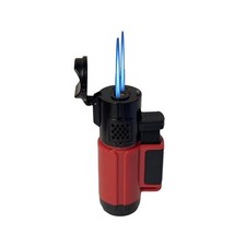 4 PACK Double Jet Torch Lighter Adjustable Flame W/ Cigar Puncher Cap Hold Solid picture