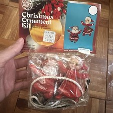 Walco Vintage Christmas Ornament Kit Santa Mrs. Claus Red Sequins Beads 1974-NOS picture