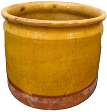 FRENCH ANTIQUE POTTERY MUSTARD POT CERAMIC STONEWARE GLAZE EARTHENWARE VESSEL picture