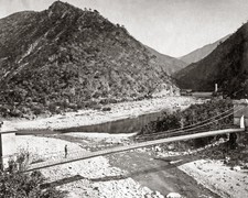 Kashmir India Suspension Bridge River Valley Mountains Vtg. Photo 19thC. picture