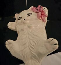 Vintage White persian Cat figure laying on his back with pink bow picture