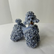 Vintage 1950's Light Blue Porcelain Spaghetti Poodle Dog Figurine Gold Collar picture