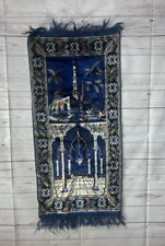 Vintage Taj Mahal Indian Turkish Blue Rug Tapestry w/ Fringed hem 39