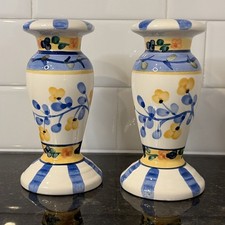 Vintage English Countryside Ceramic Candlestick Candleholders Set of Two picture