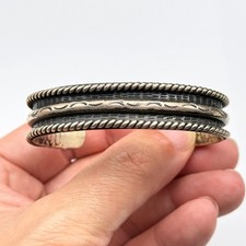 Vintage Hopi Bernard Dawahoya Hand Stampwork Silver Bracelet Cuff Small 6-3/8