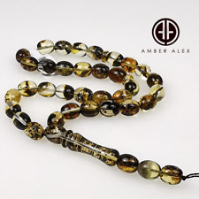 Natural Baltic Amber Transparent with Fossil Color Islamic Prayer Beads 33 Olive picture