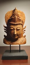 Mid Century Hand carved Wood Buddha Head Statue 16