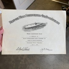 VTG c.1950s Newport News Shipbuilding & Dry Dock Company Engineering Certificate picture
