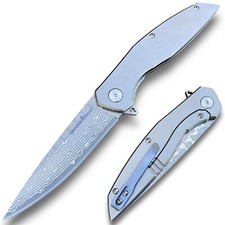 Full Tc4 Titanium EDC Folding Knife Damascus Steel Blade Ball Bearing Pivot picture