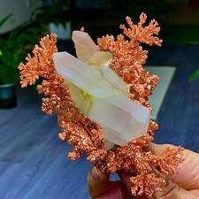 1.5LB Rare iridescent Natural Copper + white quartz crystal mineral-symbiosis picture