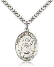 Saint Frances Of Rome Medal For Men - .925 Sterling Silver Necklace On 24 Ch... picture