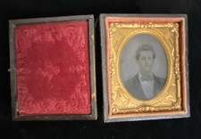 Antique Photograph Daguerreotype In Small Velvet Lined Box Civil War Era picture