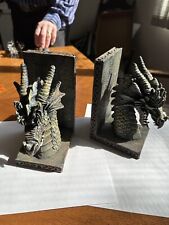 VINTAGE POLYRESIN FELT DRAGON HEAD BOOKENDS. picture