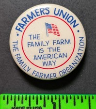 Vintage Family Farm Farmers Union Pinback Pin picture