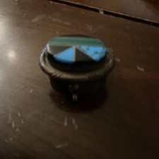 NATIVE AMERICAN 925 inko Stamped TURQUOISE HANDMADE Vint PILL BOX Estate picture