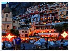 POSITANO Italy Night View Postcard d'ORIANO Amalfi People Village Church Boats picture