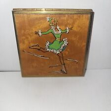 Vintage SUN Valley IDAHO Ice SKATING GIRL Metal Make Up Compact Case Gold Tone picture