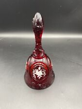 Fenton Red Ruby Glass Bell Flowers Label Hand Painted Signed Embossd picture