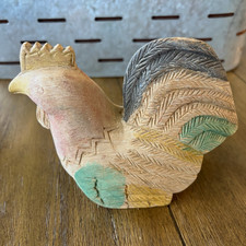 Vintage Hand Carved Wooden Chicken Rooster Hen Figure Sculpture Rustic folk art picture