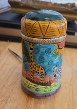 Rare Penzo Zimbabwe Hand Painted Safari Animal Large Shaker Signed 1996 picture