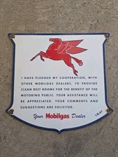VINTAGE MOBILGAS W/PEGASUS RESTROOM PLEDGE PORCELAIN SIGN GAS STATION 12