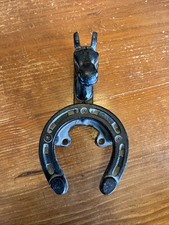 Vintage Cast Iron Horse Head Horseshoe Wall Bridle Girth Hanger Tack Equestrian picture