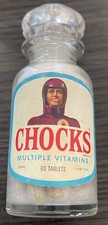 Vintage 1960’s CHOCKS MULTIPLE VITAMINS Glass Bottle W/Contents  SUPER RARE picture