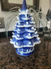 Happy HANUKKAH Blue Ceramic Light Up Tree 12