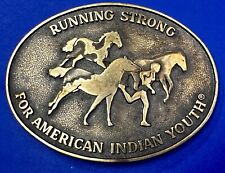 Running Strong With Three Horses  For Native American Indian Youth Belt Buckle picture