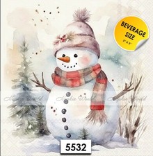 (5532) TWO Paper BEVERAGE / COCKTAIL Decoupage Art Craft Napkins -  SNOWMAN picture