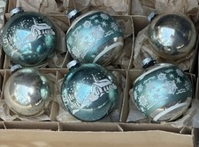 Vintage Shiny Brite USA Teal Silent Night Snowflake Stencil Glass Ornaments picture