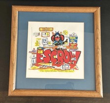 VINTAGE 1996 11”X11” T. HINKLEY FRAMED ESCROW OFFICE REAL ESTATE CARTOON DRAWING picture